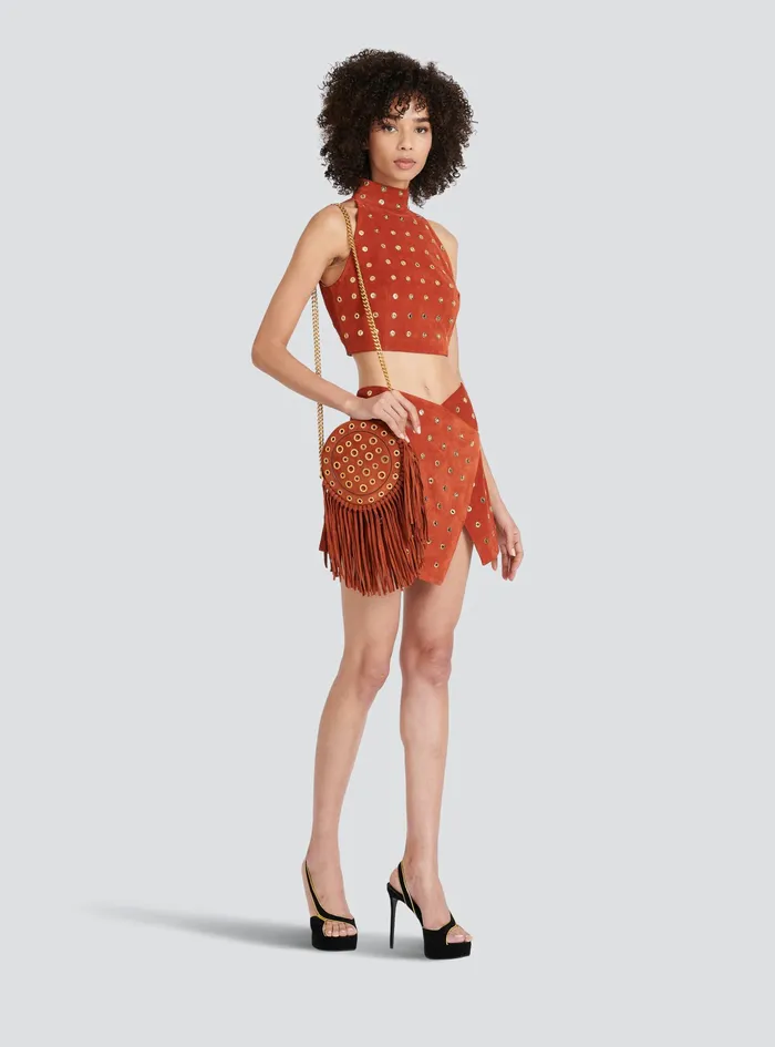 Balmain Tops And Shirts Womens X Netflix Suede Crop Top Brown