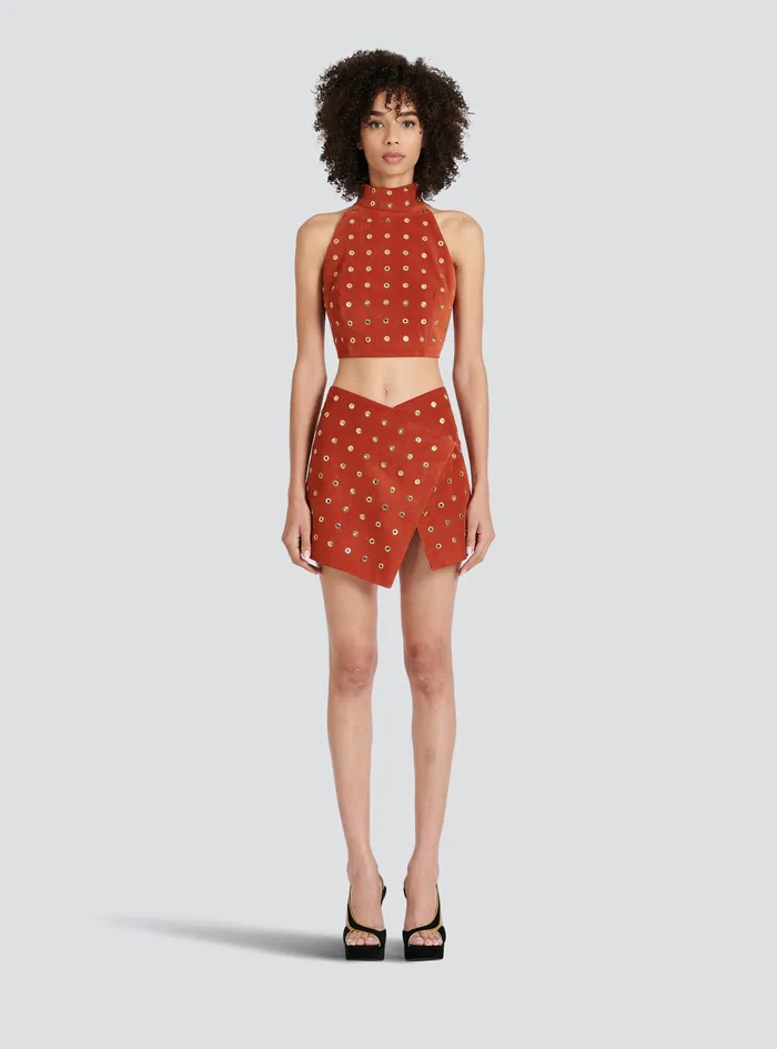 Balmain Tops And Shirts Womens X Netflix Suede Crop Top Brown