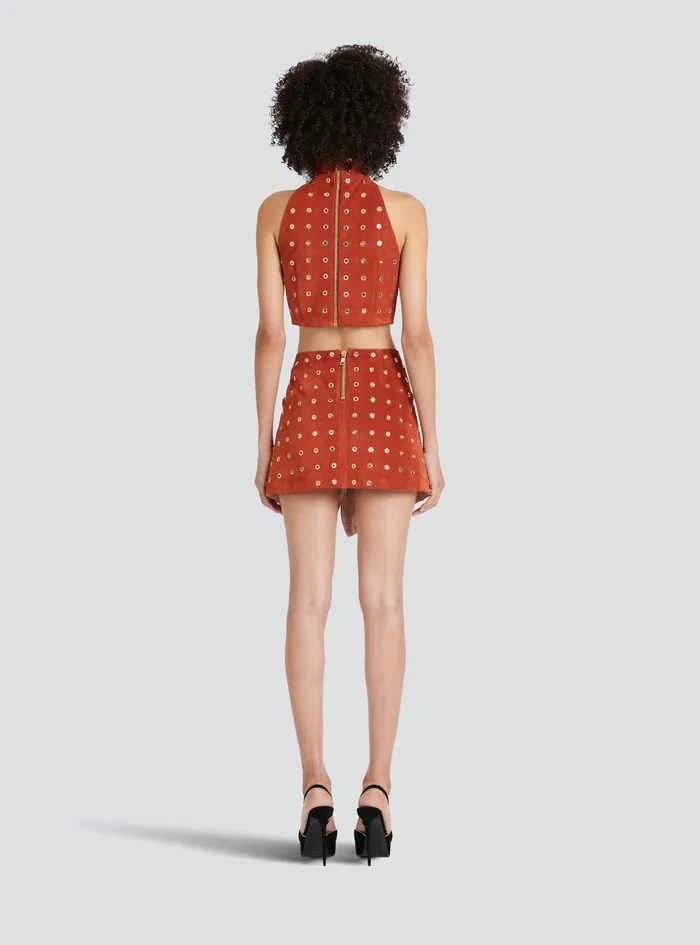 Balmain Tops And Shirts Womens X Netflix Suede Crop Top Brown