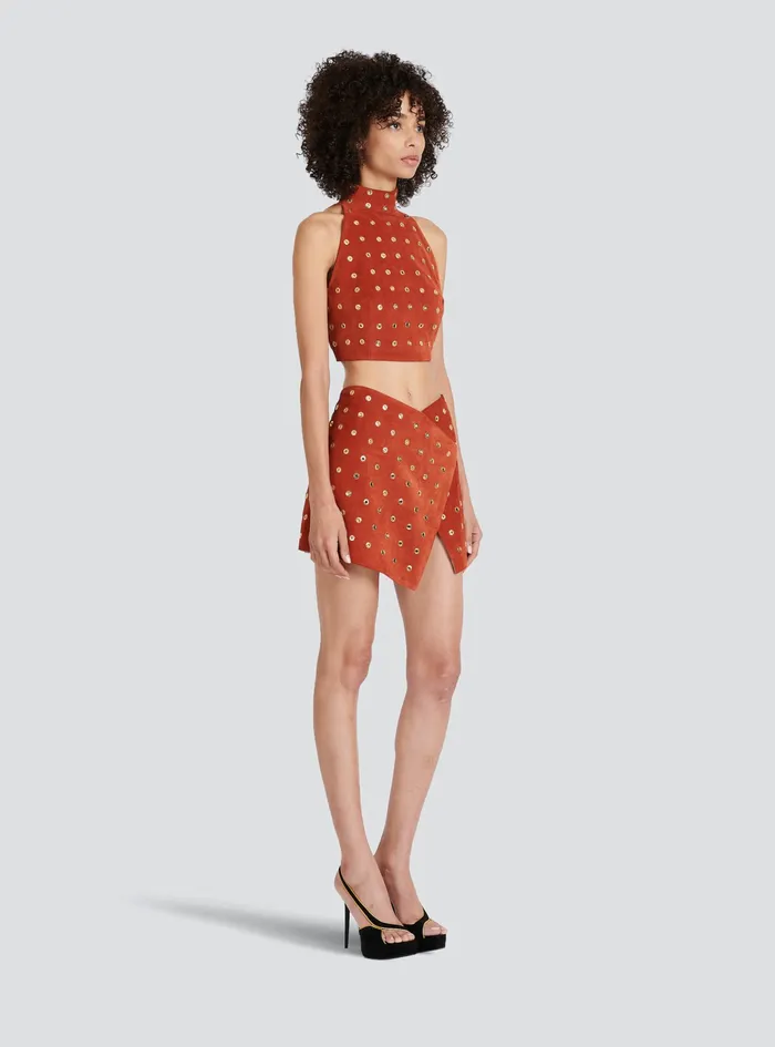 Balmain Tops And Shirts Womens X Netflix Suede Crop Top Brown