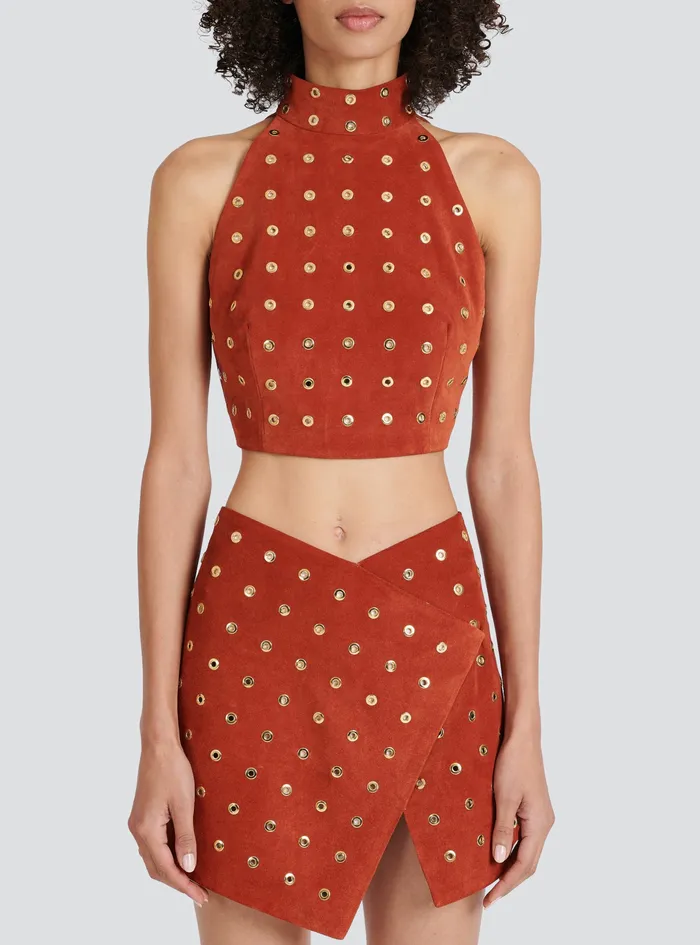 Balmain Tops And Shirts Womens X Netflix Suede Crop Top Brown
