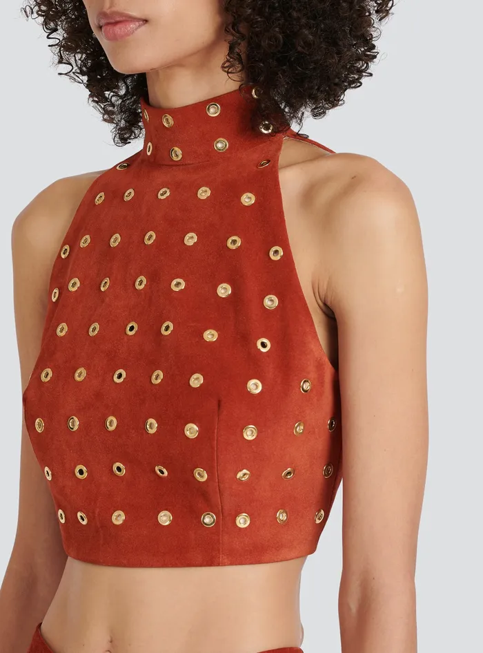 Balmain Tops And Shirts Womens X Netflix Suede Crop Top Brown