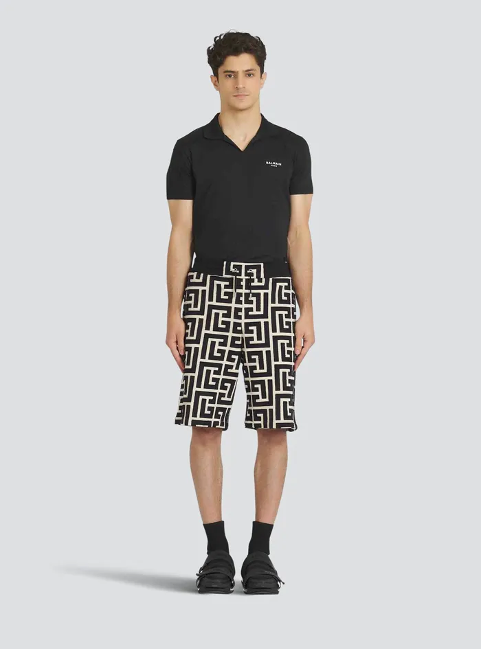 Balmain Trousers And Shorts Mens Cotton Shorts With Maxi Balmain Monogram Black Balmain Trousers And Shorts Mens Cotton Shorts With Maxi Balmain Monogram Black