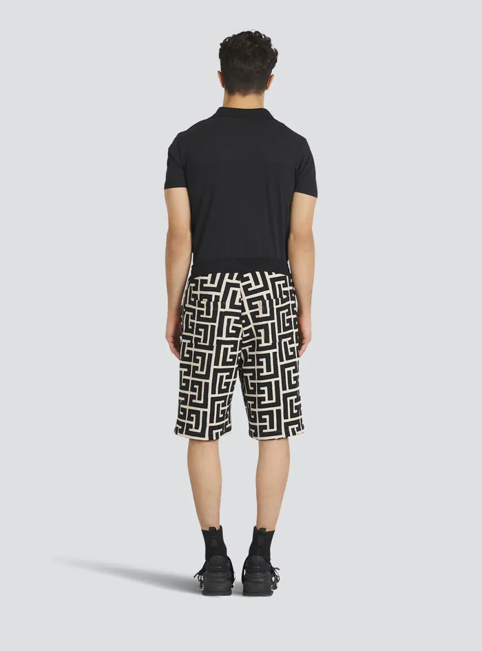 Balmain Trousers And Shorts Mens Cotton Shorts With Maxi Balmain Monogram Black Balmain Trousers And Shorts Mens Cotton Shorts With Maxi Balmain Monogram Black