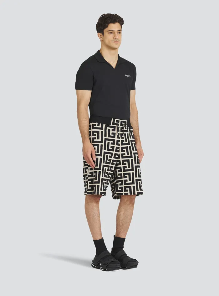 Balmain Trousers And Shorts Mens Cotton Shorts With Maxi Balmain Monogram Black Balmain Trousers And Shorts Mens Cotton Shorts With Maxi Balmain Monogram Black