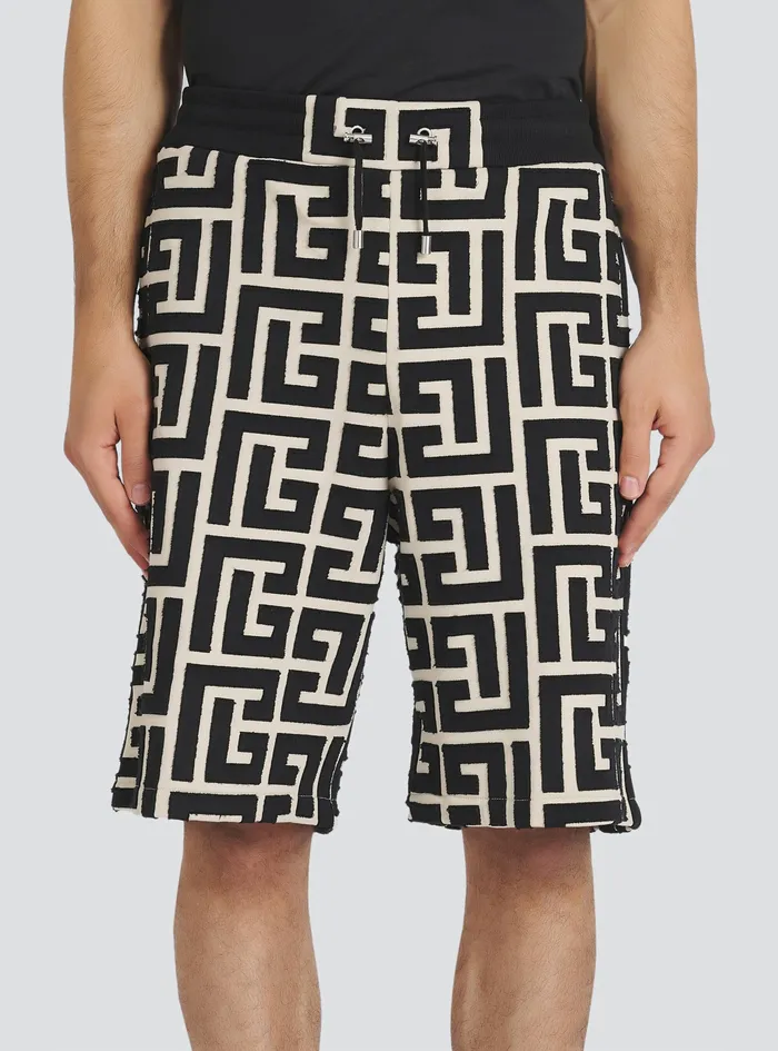 Balmain Trousers And Shorts Mens Cotton Shorts With Maxi Balmain Monogram Black Balmain Trousers And Shorts Mens Cotton Shorts With Maxi Balmain Monogram Black