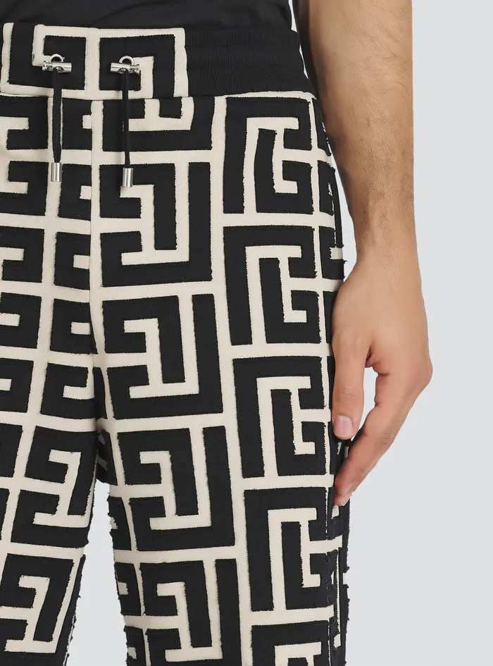 Balmain Trousers And Shorts Mens Cotton Shorts With Maxi Balmain Monogram Black Balmain Trousers And Shorts Mens Cotton Shorts With Maxi Balmain Monogram Black