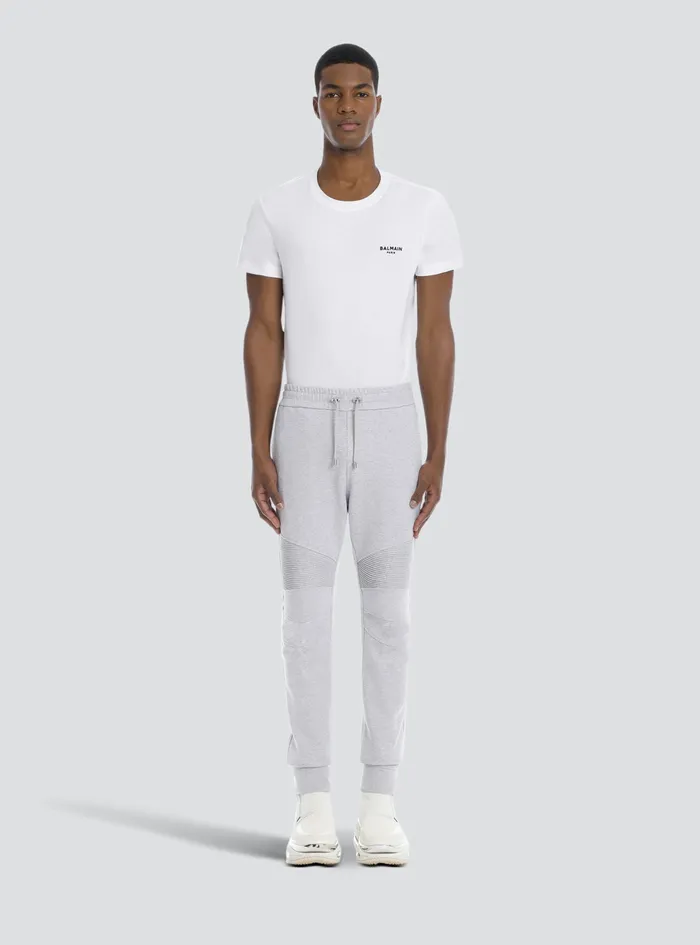 Balmain Trousers And Shorts Mens Cotton Sweatpants With Balmain Paris Logo Grey Balmain Trousers And Shorts Mens Cotton Sweatpants With Balmain Paris Logo Grey
