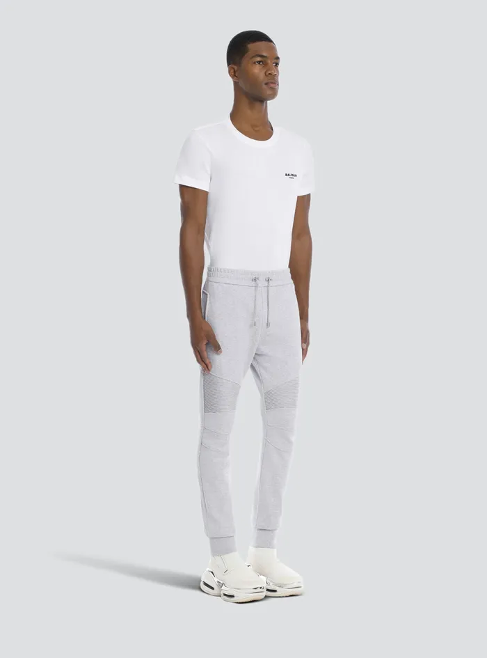 Balmain Trousers And Shorts Mens Cotton Sweatpants With Balmain Paris Logo Grey Balmain Trousers And Shorts Mens Cotton Sweatpants With Balmain Paris Logo Grey