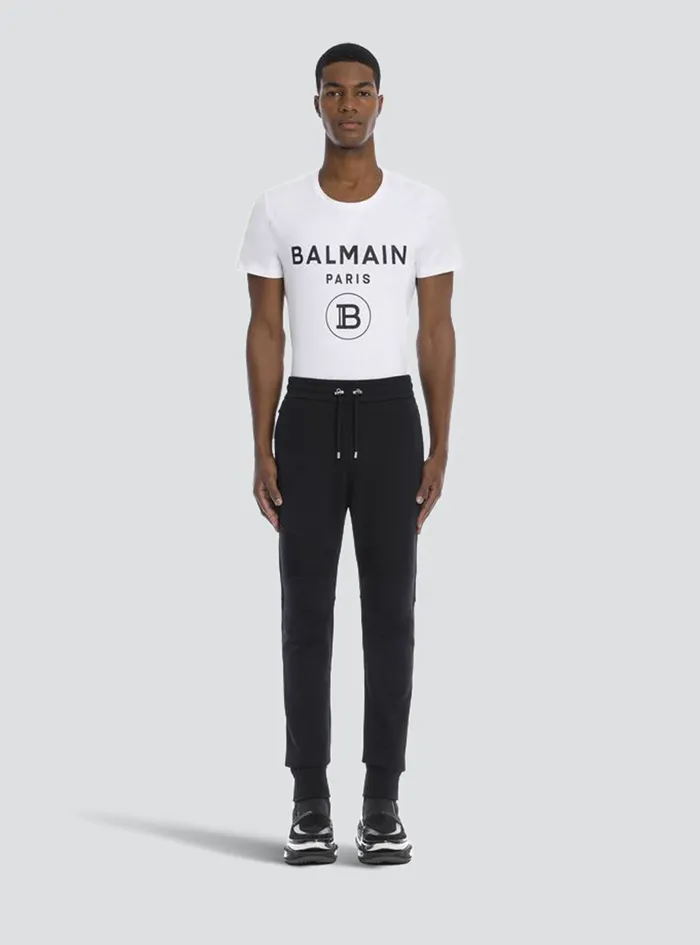 Balmain Trousers And Shorts Mens Cotton Sweatpants With Flocked Balmain Paris Logo Black Balmain Trousers And Shorts Mens Cotton Sweatpants With Flocked Balmain Paris Logo Black