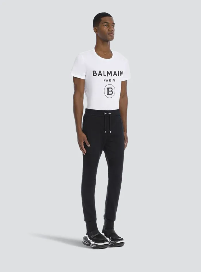 Balmain Trousers And Shorts Mens Cotton Sweatpants With Flocked Balmain Paris Logo Black Balmain Trousers And Shorts Mens Cotton Sweatpants With Flocked Balmain Paris Logo Black
