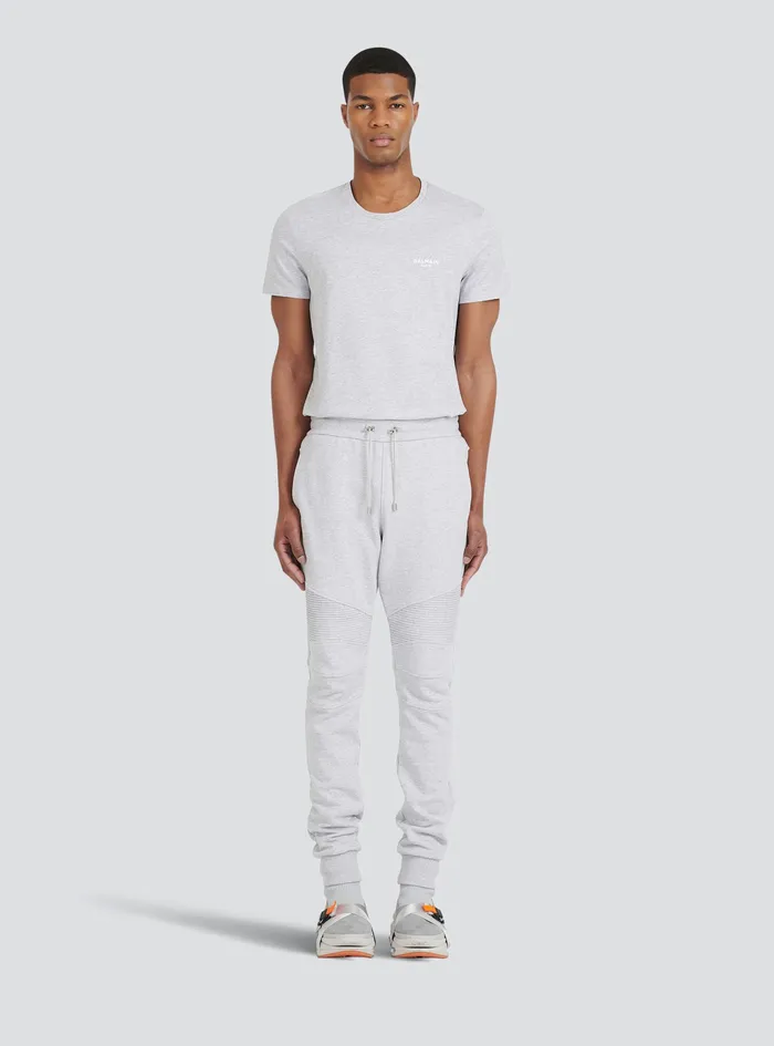 Balmain Trousers And Shorts Mens EcoDesigned Cotton Sweatpants With Flocked Balmain Paris Logo Grey Balmain Trousers And Shorts Mens EcoDesigned Cotton Sweatpants With Flocked Balmain Paris Logo Grey