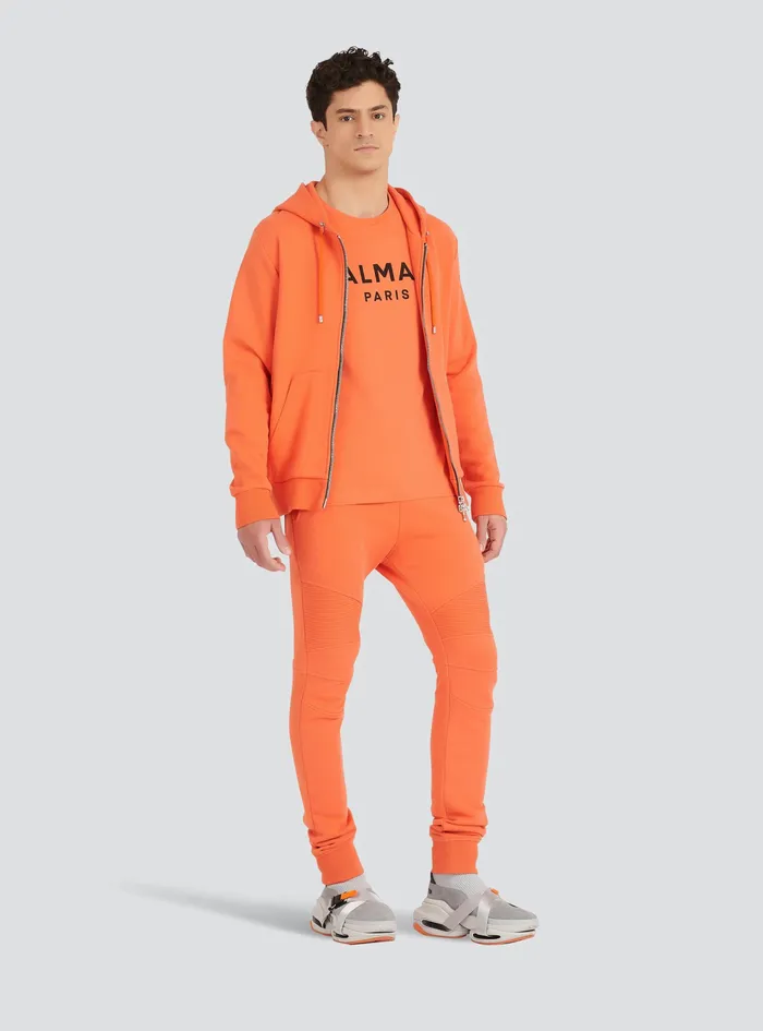 Balmain Trousers And Shorts Mens Orange Cotton Sweatpants With Balmain Paris Logo Print Orange Balmain Trousers And Shorts Mens Orange Cotton Sweatpants With Balmain Paris Logo Print Orange