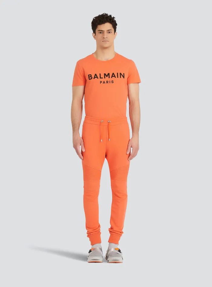 Balmain Trousers And Shorts Mens Orange Cotton Sweatpants With Balmain Paris Logo Print Orange Balmain Trousers And Shorts Mens Orange Cotton Sweatpants With Balmain Paris Logo Print Orange