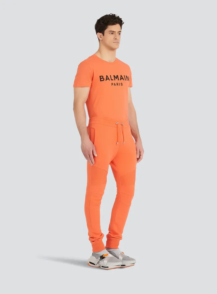 Balmain Trousers And Shorts Mens Orange Cotton Sweatpants With Balmain Paris Logo Print Orange Balmain Trousers And Shorts Mens Orange Cotton Sweatpants With Balmain Paris Logo Print Orange