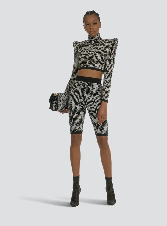 Balmain Trousers And Shorts Womens Bicolor Jacquard Knit Shorts With Balmain Monogram Black Balmain Trousers And Shorts Womens Bicolor Jacquard Knit Shorts With Balmain Monogram Black