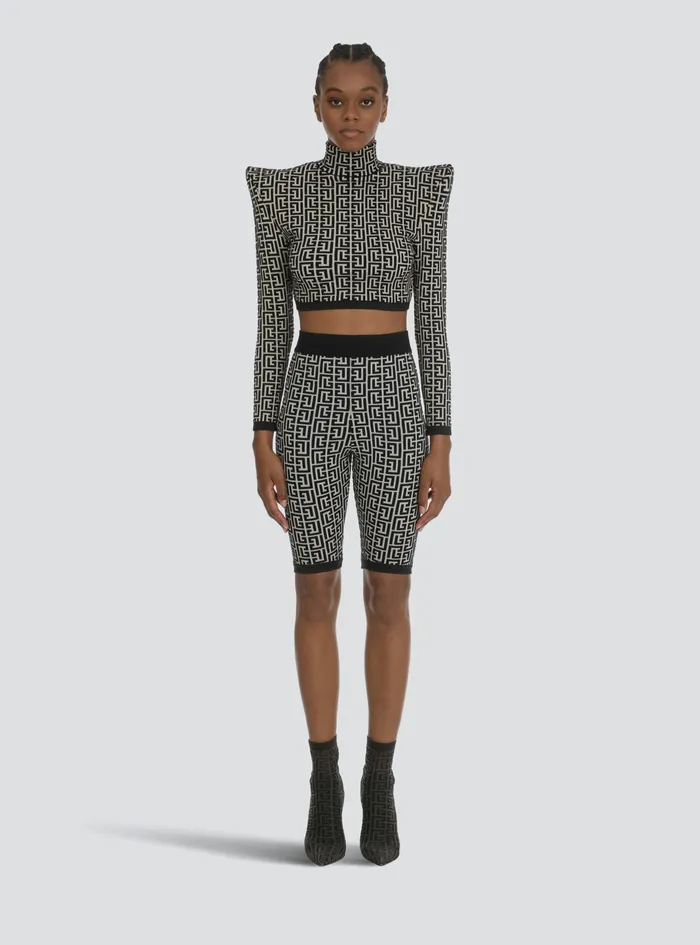 Balmain Trousers And Shorts Womens Bicolor Jacquard Knit Shorts With Balmain Monogram Black Balmain Trousers And Shorts Womens Bicolor Jacquard Knit Shorts With Balmain Monogram Black