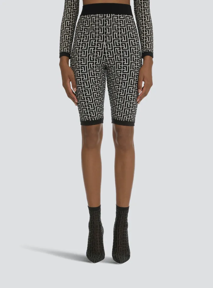 Balmain Trousers And Shorts Womens Bicolor Jacquard Knit Shorts With Balmain Monogram Black Balmain Trousers And Shorts Womens Bicolor Jacquard Knit Shorts With Balmain Monogram Black