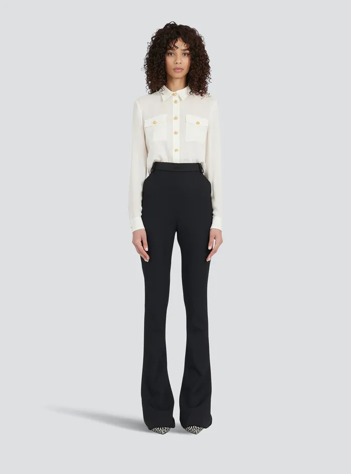 Balmain Trousers And Shorts Womens Grain De Poudre Bootcut Pants Black