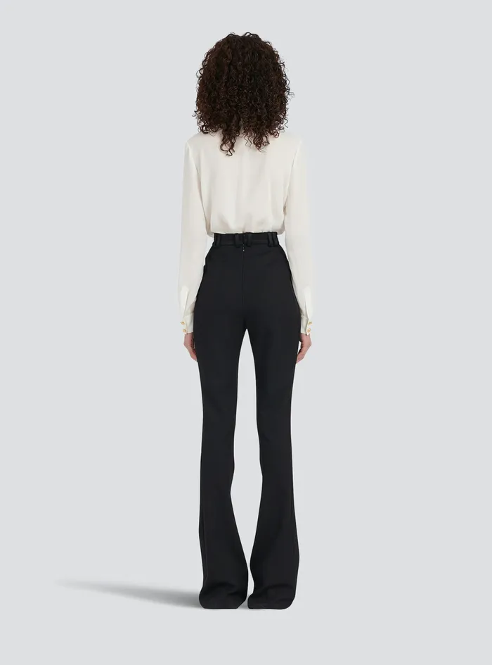 Balmain Trousers And Shorts Womens Grain De Poudre Bootcut Pants Black