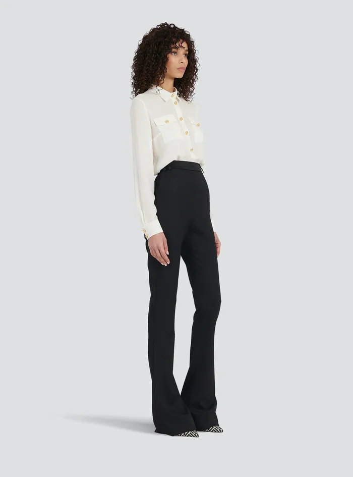 Balmain Trousers And Shorts Womens Grain De Poudre Bootcut Pants Black