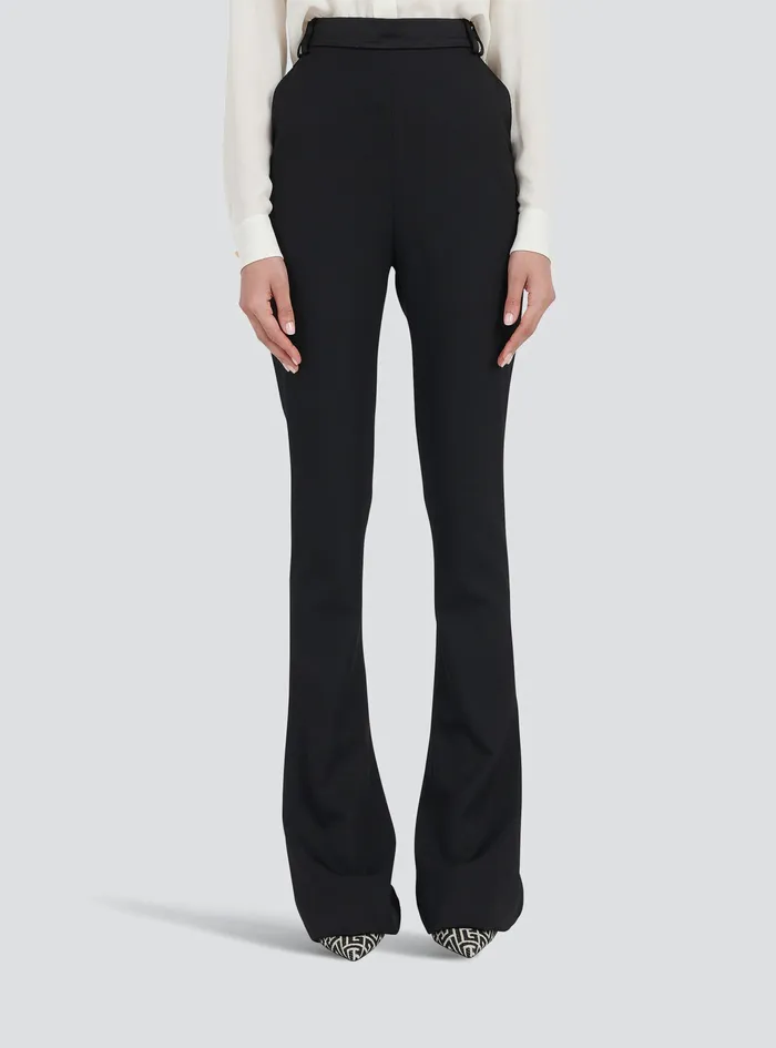 Balmain Trousers And Shorts Womens Grain De Poudre Bootcut Pants Black