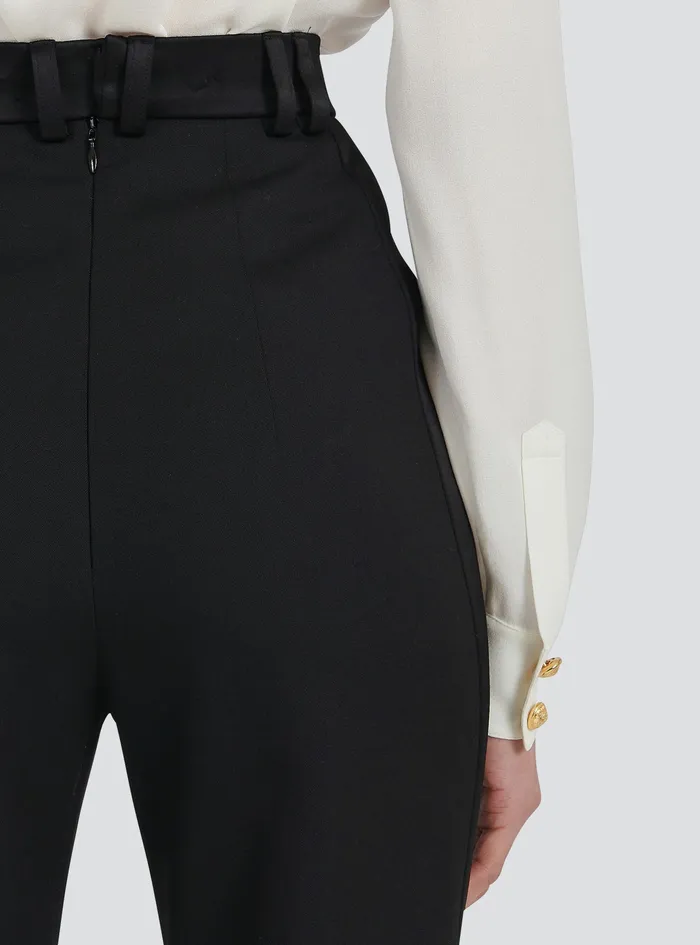 Balmain Trousers And Shorts Womens Grain De Poudre Bootcut Pants Black