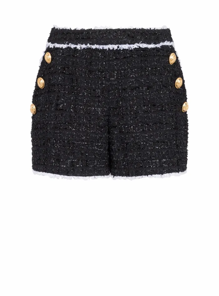 Balmain Trousers And Shorts Womens HighWaisted Tweed Shorts Black