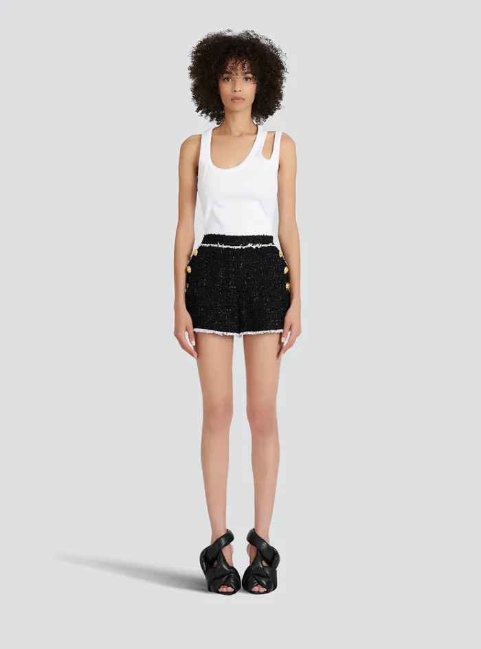 Balmain Trousers And Shorts Womens HighWaisted Tweed Shorts Black Balmain Trousers And Shorts Womens HighWaisted Tweed Shorts Black