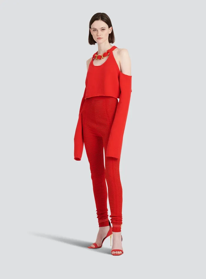 Balmain Trousers And Shorts Womens Knit Leggings Red Balmain Trousers And Shorts Womens Knit Leggings Red
