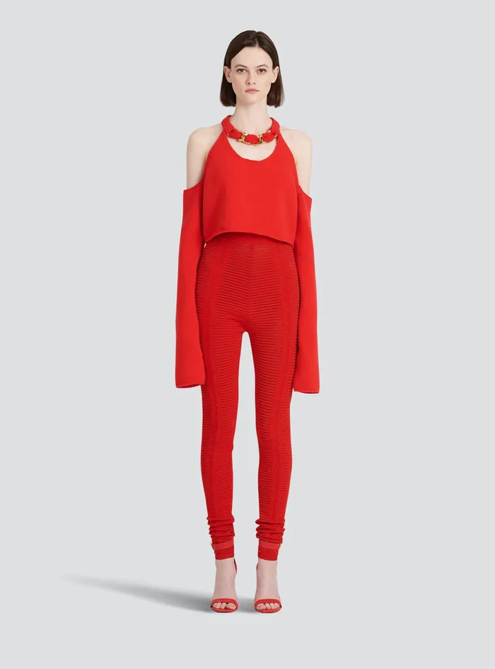 Balmain Trousers And Shorts Womens Knit Leggings Red Balmain Trousers And Shorts Womens Knit Leggings Red