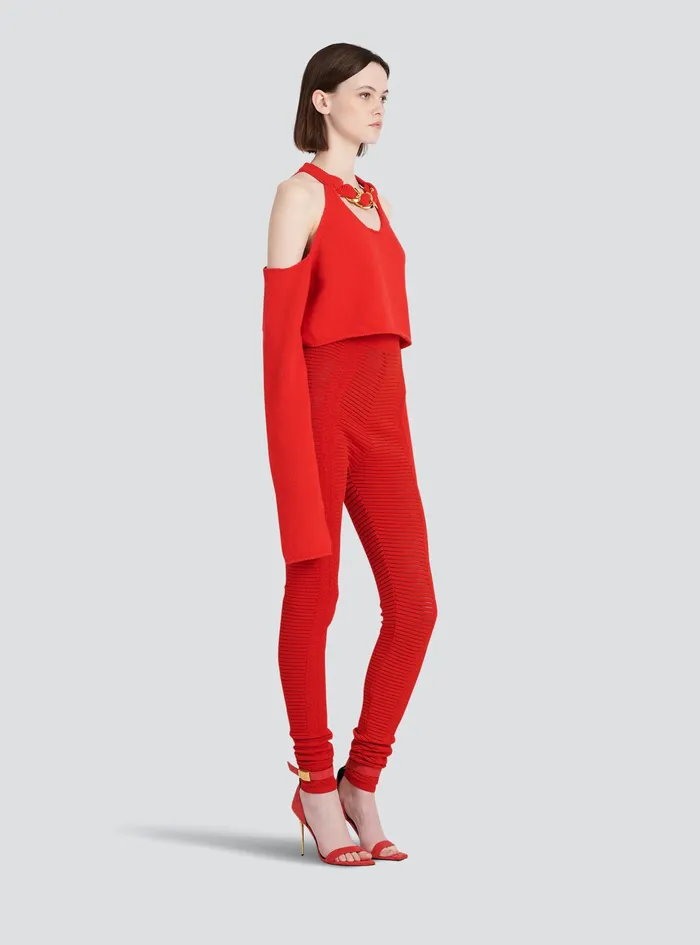 Balmain Trousers And Shorts Womens Knit Leggings Red Balmain Trousers And Shorts Womens Knit Leggings Red