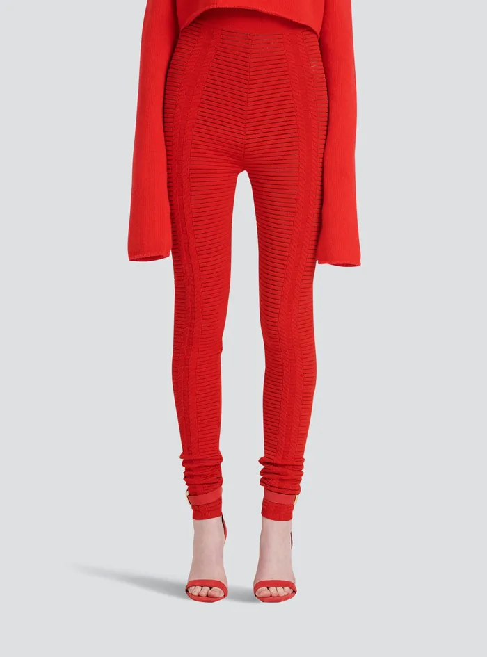 Balmain Trousers And Shorts Womens Knit Leggings Red Balmain Trousers And Shorts Womens Knit Leggings Red
