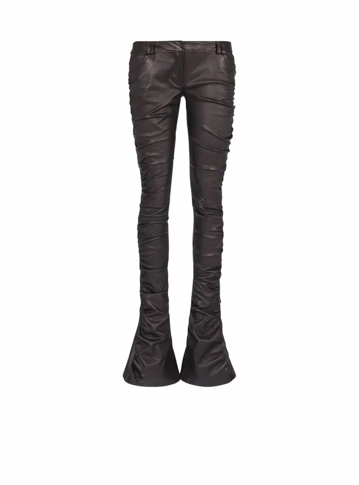Balmain Trousers And Shorts Womens LowRise Leather Bootcut Pants Black