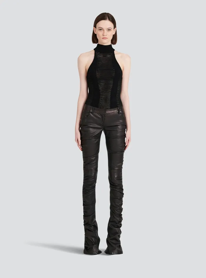 Balmain Trousers And Shorts Womens LowRise Leather Bootcut Pants Black Balmain Trousers And Shorts Womens LowRise Leather Bootcut Pants Black