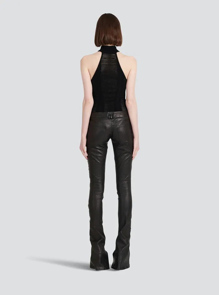 Balmain Trousers And Shorts Womens LowRise Leather Bootcut Pants Black Balmain Trousers And Shorts Womens LowRise Leather Bootcut Pants Black
