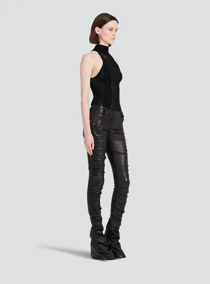 Balmain Trousers And Shorts Womens LowRise Leather Bootcut Pants Black Balmain Trousers And Shorts Womens LowRise Leather Bootcut Pants Black