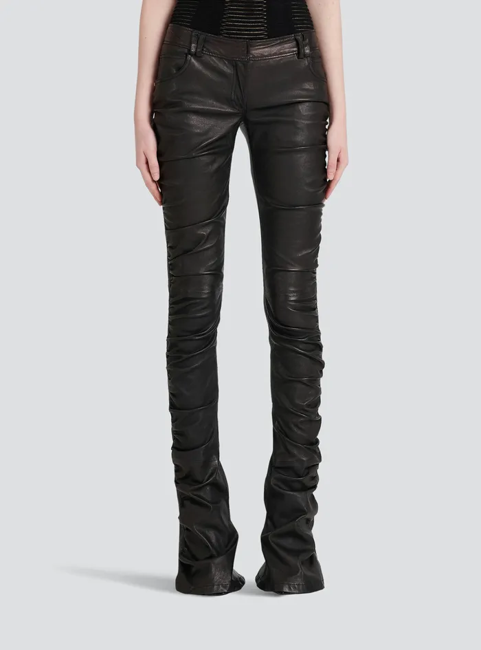 Balmain Trousers And Shorts Womens LowRise Leather Bootcut Pants Black Balmain Trousers And Shorts Womens LowRise Leather Bootcut Pants Black