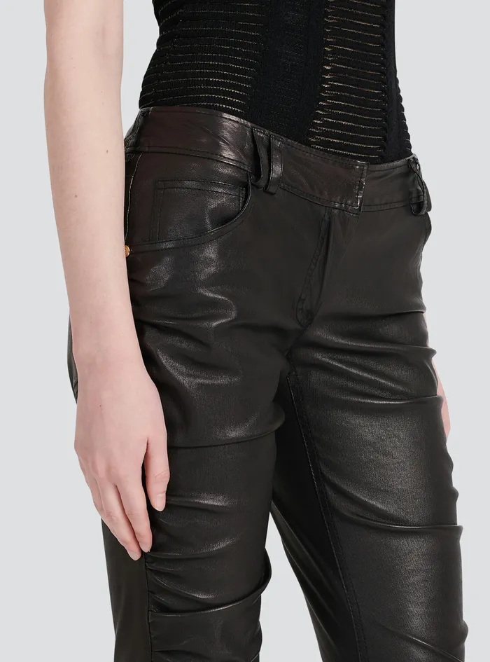 Balmain Trousers And Shorts Womens LowRise Leather Bootcut Pants Black Balmain Trousers And Shorts Womens LowRise Leather Bootcut Pants Black