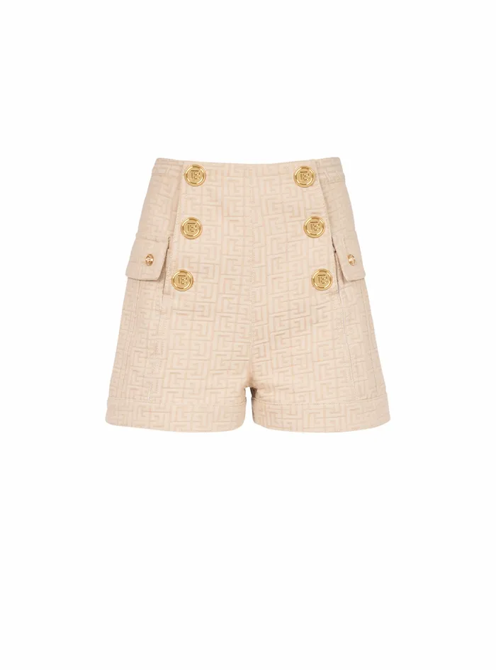 Balmain Trousers And Shorts Womens Monogram Jacquard Print Shorts Beige