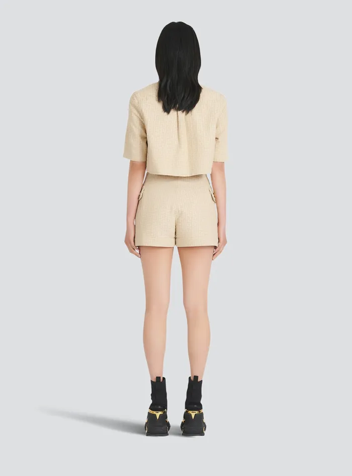 Balmain Trousers And Shorts Womens Monogram Jacquard Print Shorts Beige Balmain Trousers And Shorts Womens Monogram Jacquard Print Shorts Beige