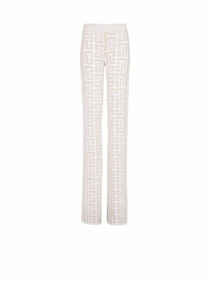 Balmain Trousers And Shorts Womens Wide Balmain Monogram Pants Beige