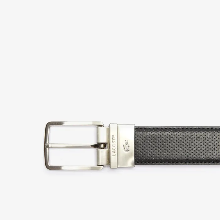 Belts Lacoste Mens EngravedBuckle Reversible Piqu Leather Belt Black Online Store