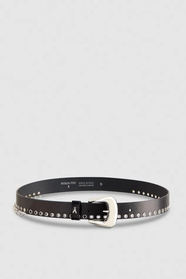 Belts Women Patrizia Pepe Leather Belt With Piercing Nero