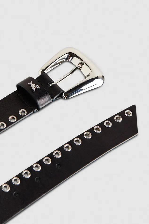 Belts Women Patrizia Pepe Leather Belt With Piercing Nero