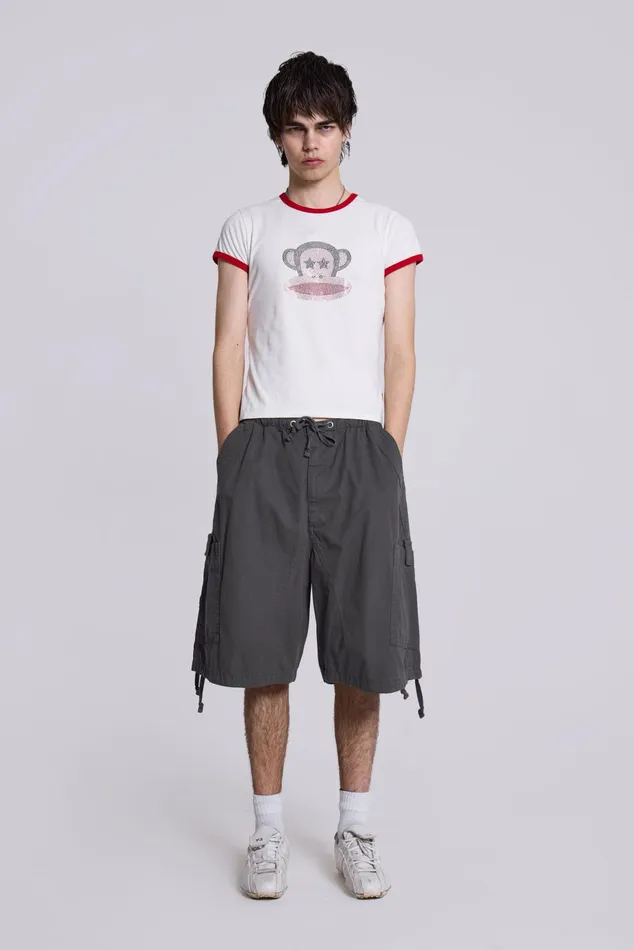 Bestsellers Men Jaded London Shop Vintage Grey Parachute Cargo Shorts
