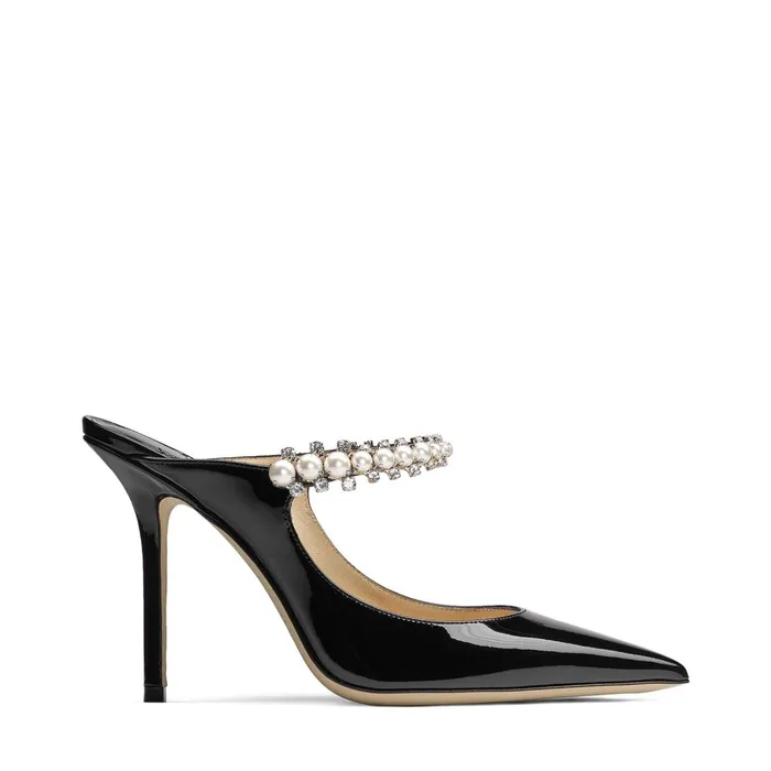 Bing 100 Black Patent Leather Mules With Crystal And Pearl Strap Blackwhite Women JIMMY CHOO Mules Bing 100 Black Patent Leather Mules With Crystal And Pearl Strap Blackwhite Women JIMMY CHOO Mules