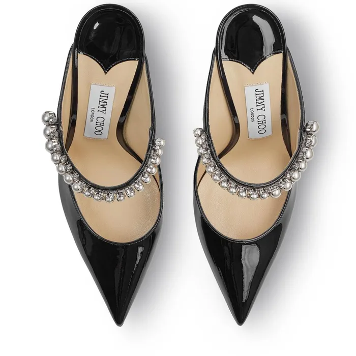 Bing 100 Black Patent Leather Mules With Crystal And Pearl Strap Blackwhite Women JIMMY CHOO Mules