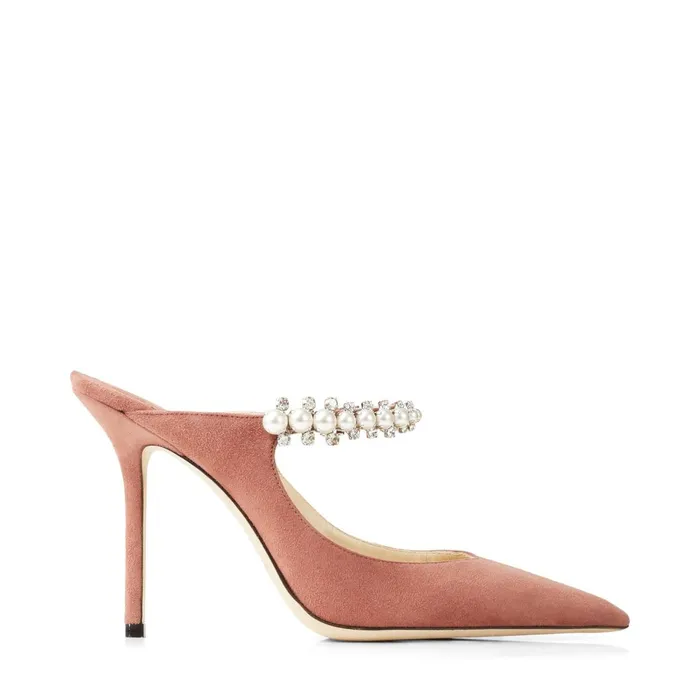 Bing 100 Dark Blush Suede Mules With Crystal And Pearl Strap Dark Blushwhite Women JIMMY CHOO Mules Bing 100 Dark Blush Suede Mules With Crystal And Pearl Strap Dark Blushwhite Women JIMMY CHOO Mules