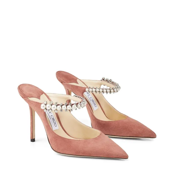 Bing 100 Dark Blush Suede Mules With Crystal And Pearl Strap Dark Blushwhite Women JIMMY CHOO Mules